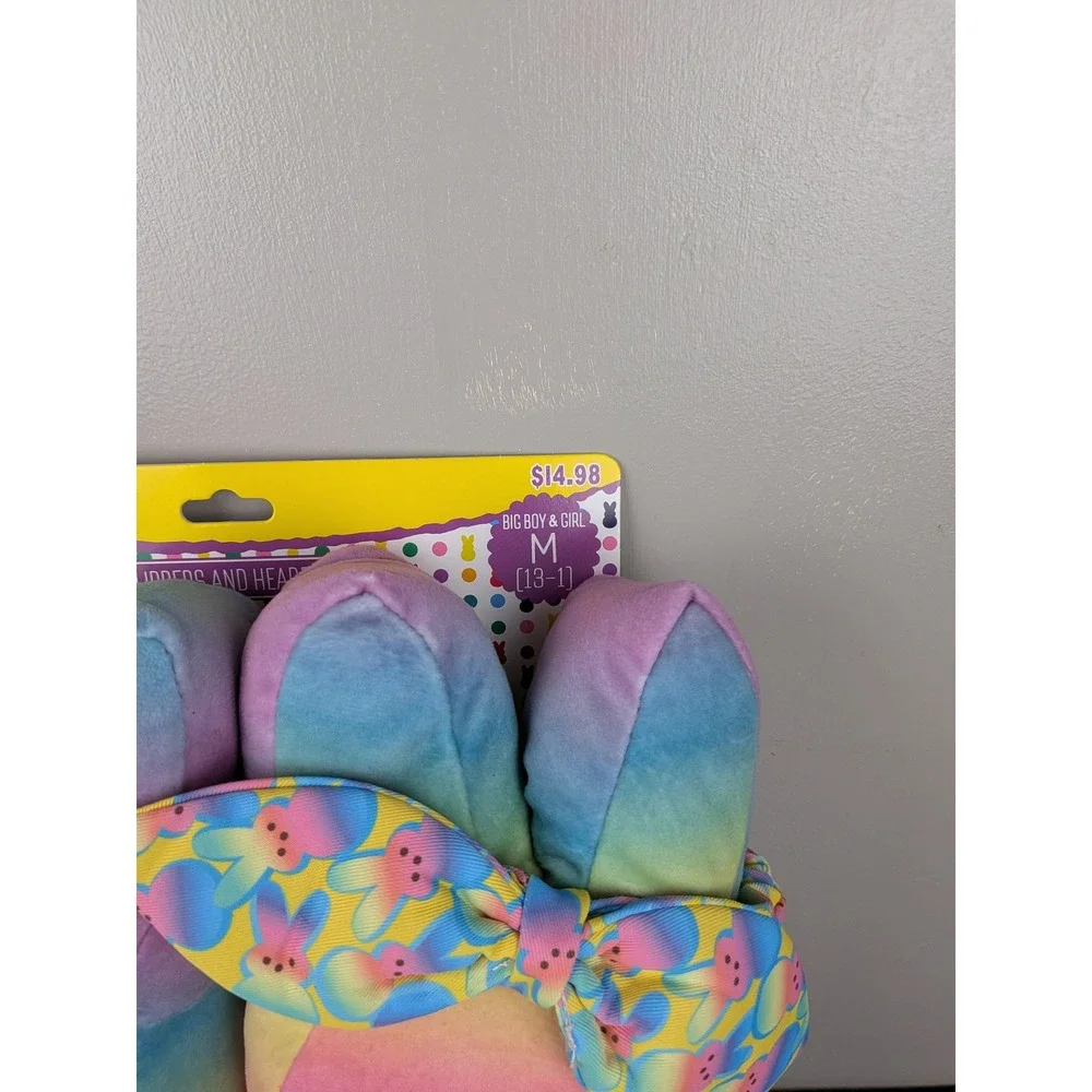 Peeps Rainbow Bunny Plush Slippers and Headband Set Kids Size M 13-1 Easter New